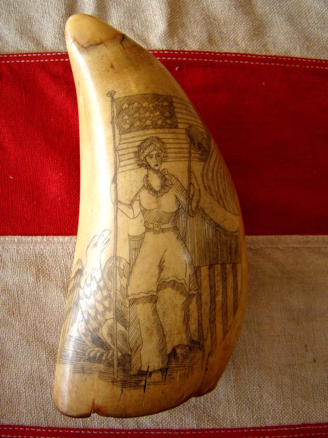 A beautiful late 19th or early 20th century patriotic themed scrimshawed whale's tooth — image 3